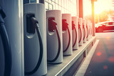 Fototapeta  - Row of Electric vehicle chargers at station