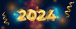 3d style 2024 golden lettering new year celebration banner with ribbon