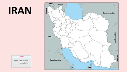  Iran Map. Iran Political Map with capital Tehran, national borders, most important cities and lakes. English labeling and scaling. Illustration.