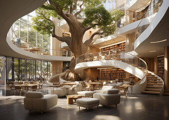 Poster - luxury hotel lobby with big tree