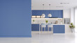 © LEKSTOCK 3D - Modern Contemporary kitchen  room interior .white and blue nova material 3d render