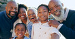 © Charlize D/peopleimages.com - Happy family, generations and beach for selfie on summer vacation, adventure and memory together with love. Black people, portrait or smile on face, care relax or peace wellness in bali on holiday