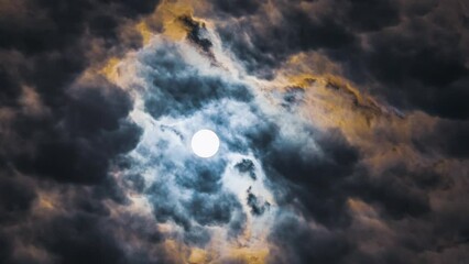 Wall Mural - full moon and magic clouds. time lapse. mystical landscape of the night sky