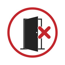 Isolated Pictogram Round Sign Of Keep Door Closed, Do Not Open Door, Indoor, Office, For Industrial Safety And Caution Sign
