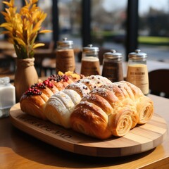 Wall Mural - A table with a bunch of croissants. Generative AI.