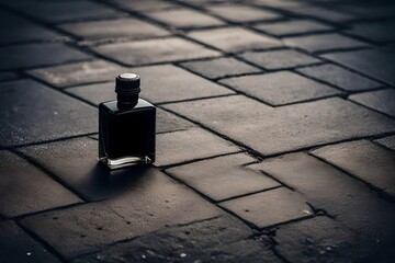 black pefume bottle on  old street stone pavement  floor