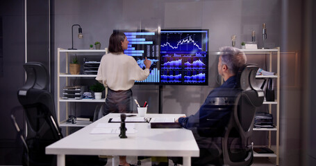 Poster - Professional Team in a Conference Room with TV Screen and Board