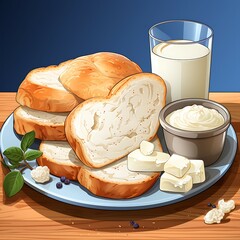 Wall Mural - cartoon breakfast of toast and milk