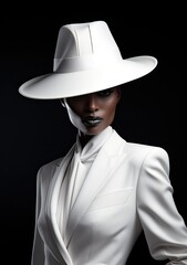 Canvas Print - black woman wearing a white suit and large hat