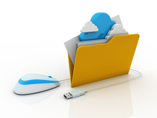 Poster - 3d rendering cloud  folder storage connected mouse
 