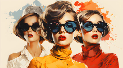 Young woman wearing fashion glasses collage art surreal vintage retro style. Generative ai