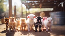Create A Charming Image Of A Barnyard With Various Livestock, Such As Chickens, Pigs, And Goats, Coexisting Harmoniously In Their Respective Areas, AI Generated