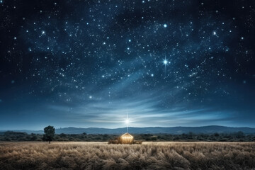 christmas night. comet star in night starry sky of bethlehem. nativity scene. jesus christ birth. th