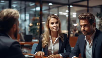 Aufkleber - Insurance consultants patiently answer customers questions in the office.