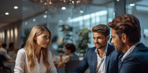 Aufkleber - Insurance consultants patiently answer customers questions in the office.