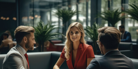Aufkleber - Human resource team talking to a candidate during a job interview in the office.