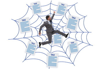 Canvas Print - Businessman caught in the web of taxes