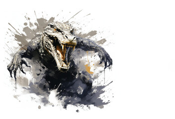 Wall Mural - Image of painting demon crocodile is angry on a white background., Amphibian., Wildlife Animals.