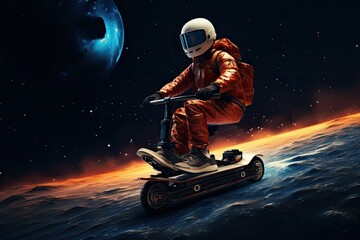 Wall Mural - person on bike in space