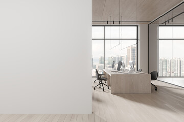 Poster - white open space office interior with blank wall