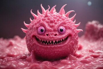 Canvas Print - A picture of detailed pink slime monster with a scary smile.