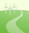 Windmills in a simplistic landscape, icon for renewable, sustainable eco-friendly energy to save our climate