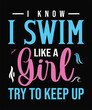 I know I swim like a girl try to keep up quote for swimming t shirt design. Swimmer shirt vector