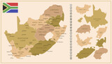 Fototapeta  - South Africa - detailed map of the country in brown colors, divided into regions.