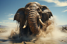 An Elephant Running In The Mud