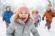 © maribom - Childrens playing in snowy winter park and have fun