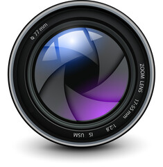 Poster - Camera photo lens with shutter inside, 3d icon illustration.