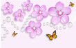 3D Purple flower and cool design with pearls, butterfly amazing wallpaper