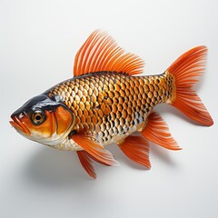 Canvas Print - A lone goldfish swimming underwater against a stark white background, generative ai