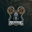 Moose mascot logo design vector with concept style for badge, emblem and t shirt printing. Moose head illustration for sport and esport team.