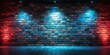 Urban Nightscape: A Row of Neon Lights Against a Weathered Brick Wall, generative ai