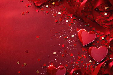 Wall Mural - festive background with shiny red hearts for valentine's day greeting card