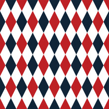 Seamless Pattern With Red And Blue Diamonds. Rhombus Background