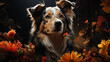 hyper-realistic dog in a floral background
