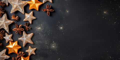 Wall Mural - Christmas banner with copy space. Christmas decoration with presents on black background. Copy space.