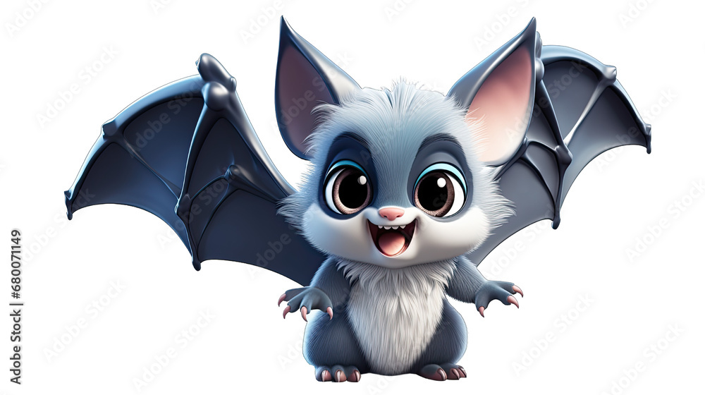 3D Cartoon Bat Flying Isolated on Transparent or White Background, PNG ...