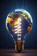 Earth globe planet in the shape of an incandescent light bulb, concept of global security