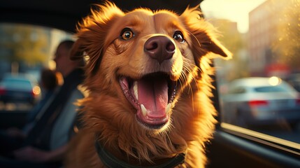 Wall Mural - A Content Mixed-Breed Dog Enjoying A Car Ride , Background For Banner, HD