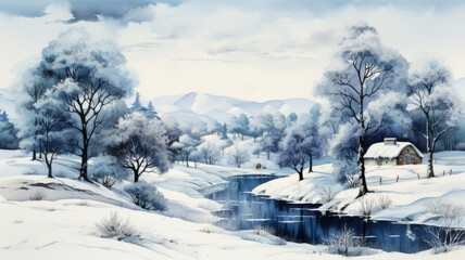 Wall Mural - A WHITE WINTER LANDSCAPE WITH AS AN ILLUSTRATION