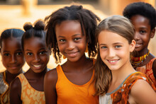 Portrait Of Three Smiling Multiracial Girls.