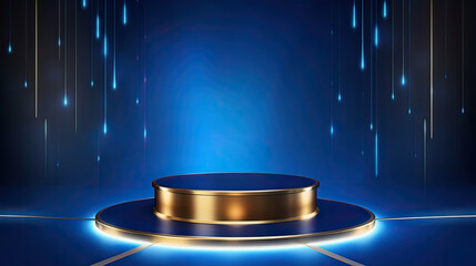 Poster - empty golden product podium, blue background