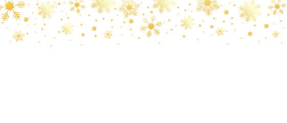 Poster - Golden decoration festive border falling glitter dust, snow and stars. Merry Christmas sale banner. Gold snowflake on white background. Luxury Christmas garland. Vector illustration EPS 10