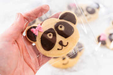 Wall Mural - Panda shaped shortbread cookies with chocolate icing