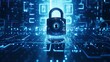 © Pixel Pioneer - A digital lock securing computing systems against a dark blue backdrop, embodying cyber security tech for thwarting fraud and safeguarding data privacy. A visual narrative of network protection.