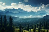Fototapeta Góry - Mountain range with a blue sky. Generative Ai