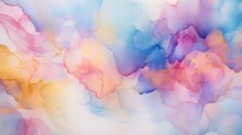World Of Watercolor Abstract Art Background. Soft Pastel Colors Create A Dreamy Landscape, Inviting You Into A Tale Of Creativity.